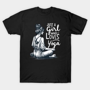 Just a Girl Who Loves Yoga-Girl with Mat and Messy Bun T-Shirt